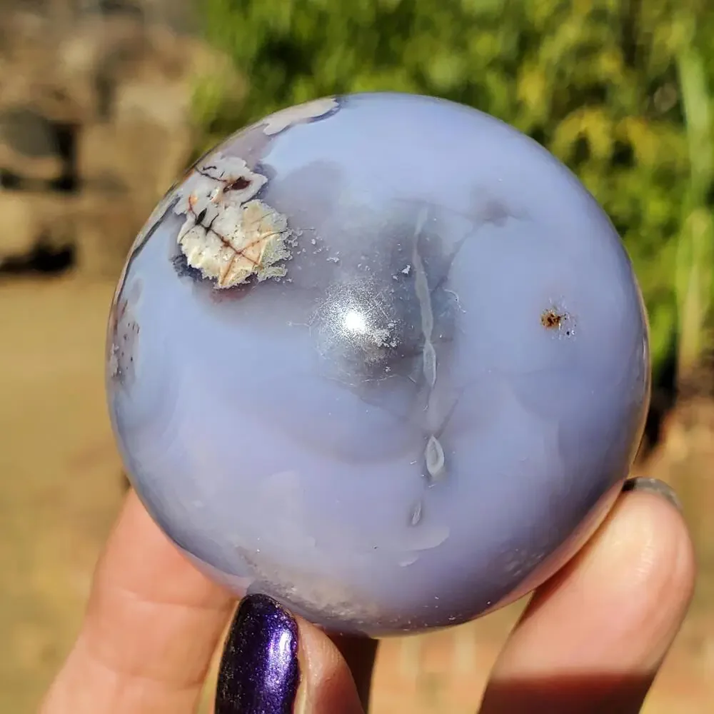 Light Blue Flower Agate Crystal Stone Sphere 180 grams 51 mm